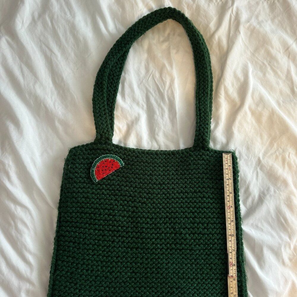 Handmade Knit Green Tote Bag Beaded Watermelon Crochet Shoulder Bag Cottagecore - Picture 6 of 7
